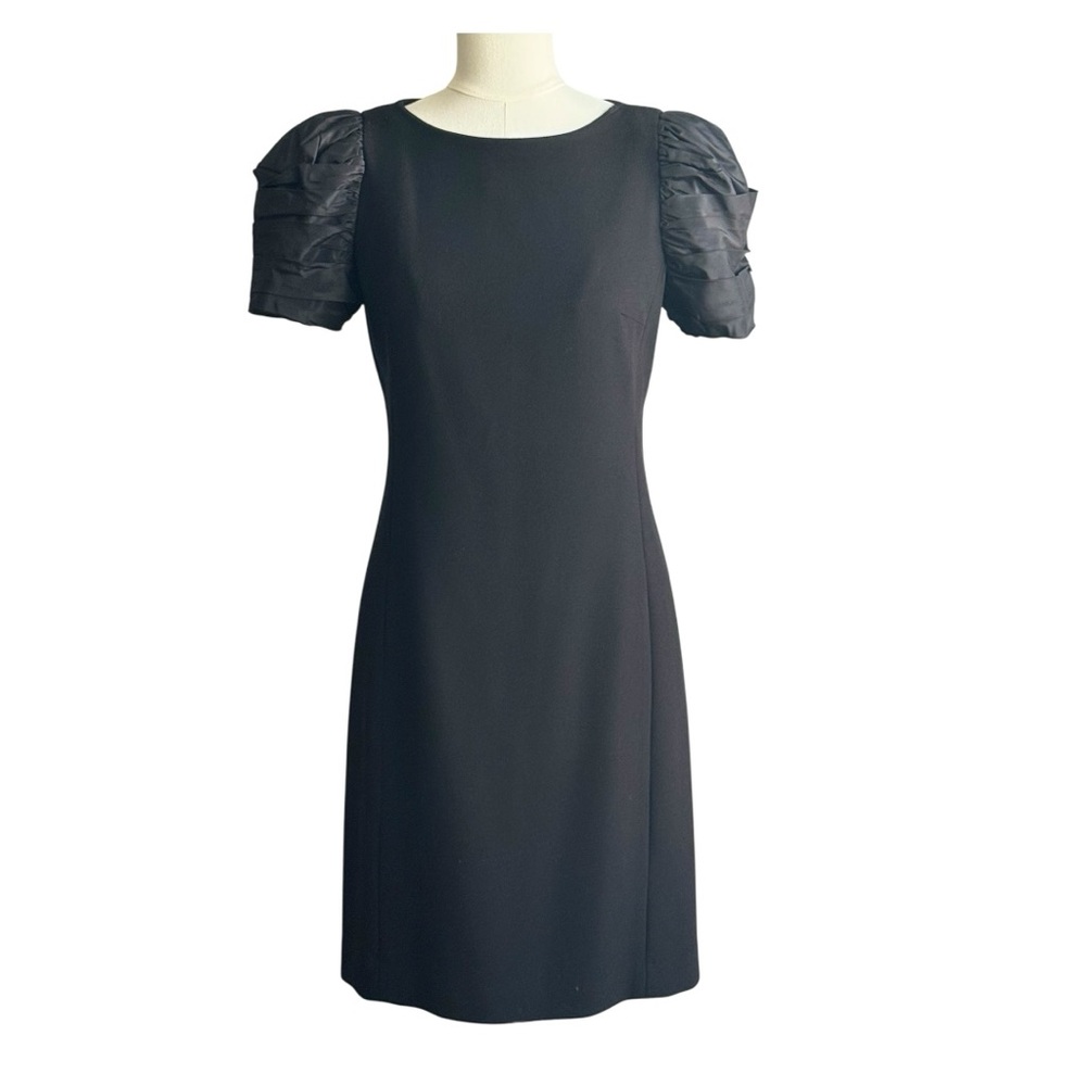 Ricki Freeman Teri Jon Classic Black Mini Dress with Pleated Puffy Sleeves Size